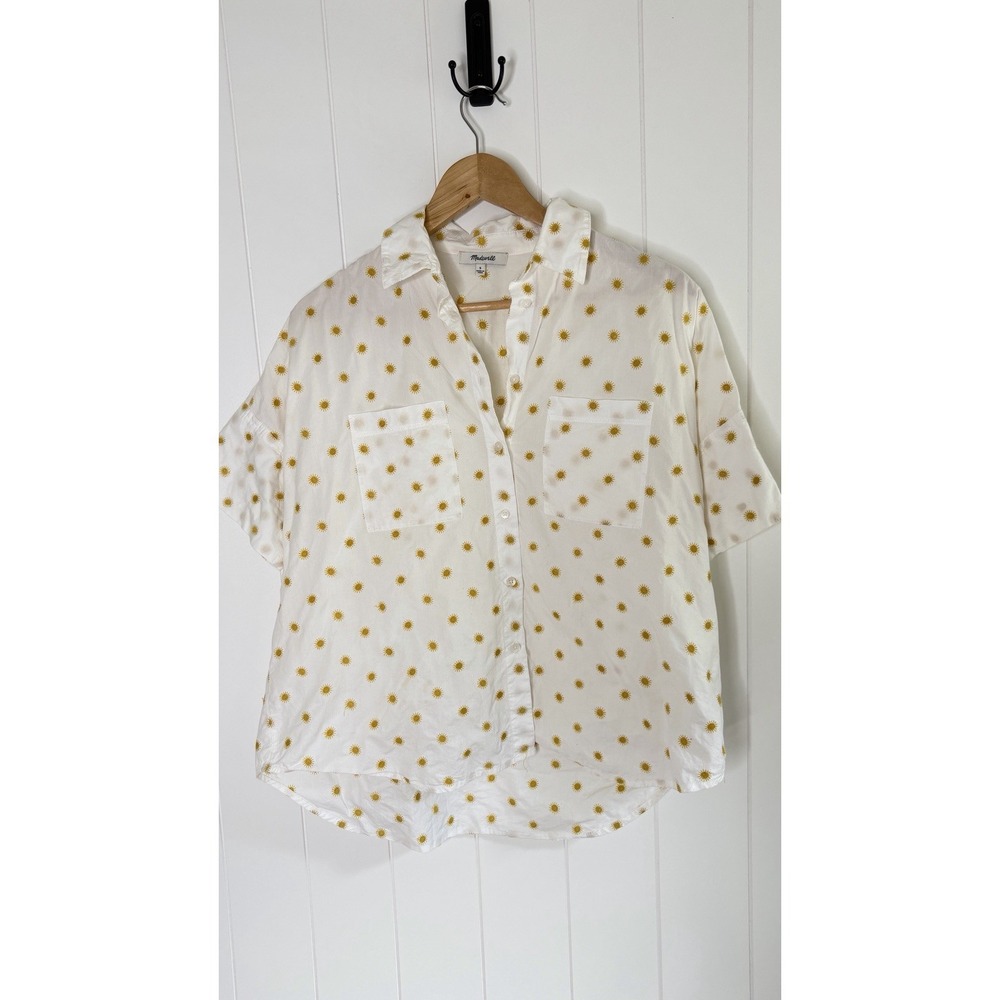 Madewell Sun Embroidered White & Yellow Courier Oversized Blouse Top Shirt S Sun - Picture 4 of 12